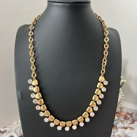 J. Crew Gold Tone & Rhinestone Necklace 20” B19 - Picture 1 of 5